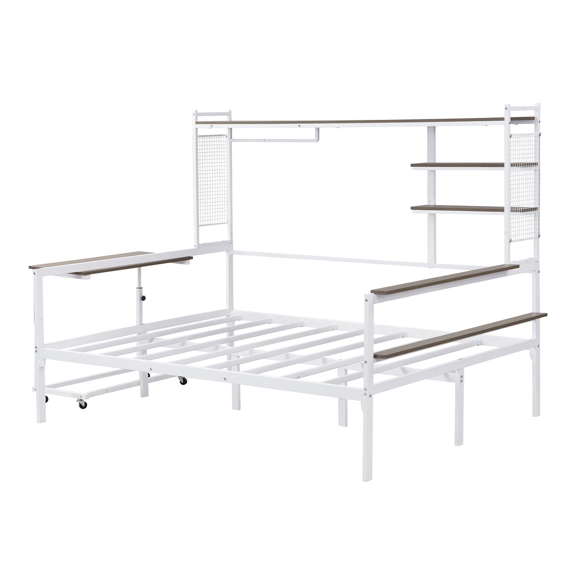 Daybed With Movable Desk, Grid, Shelves And Clothes Hanger