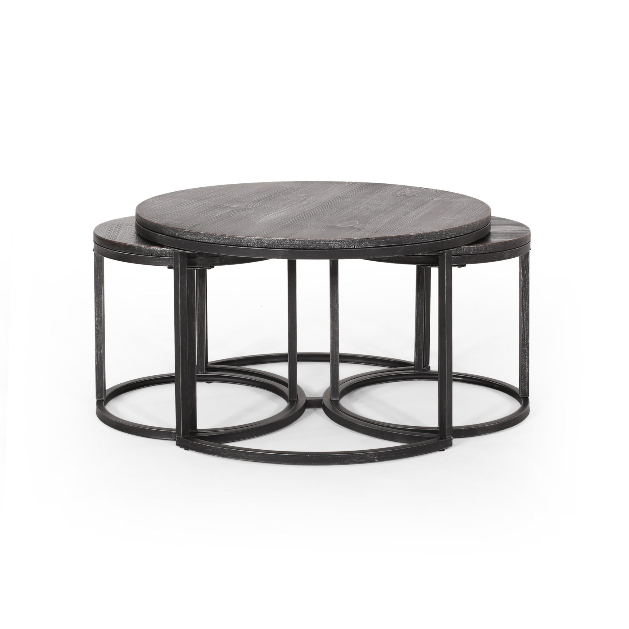 Icebergs - 3 Piece Coffee Table Set With Wood Top And Iron Base - Black / Gray