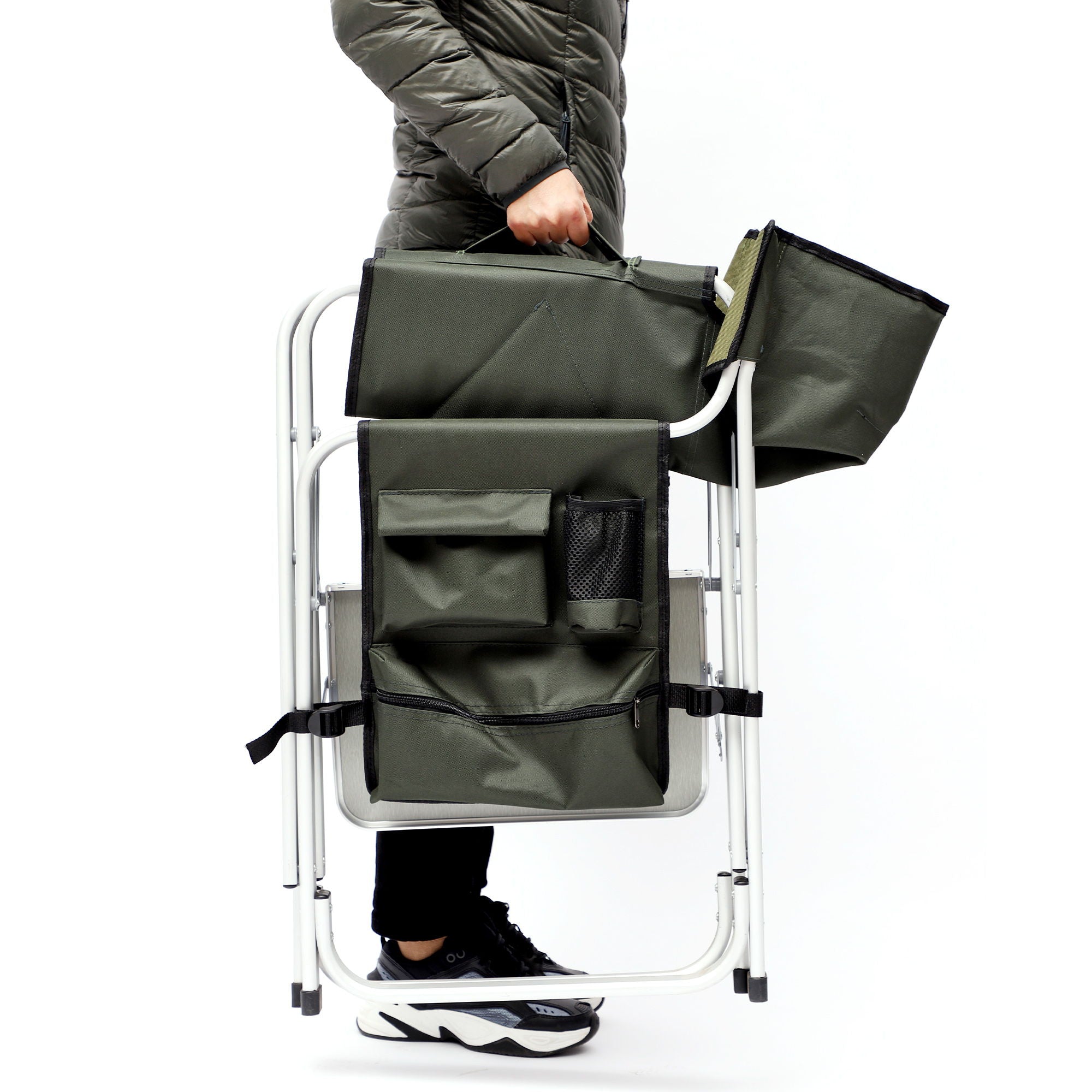 Padded Folding Outdoor Chair With Side Table And Storage Pockets, Lightweight Oversized Directors Chair For Indoor, Outdoor Camping, Picnics And Fishing