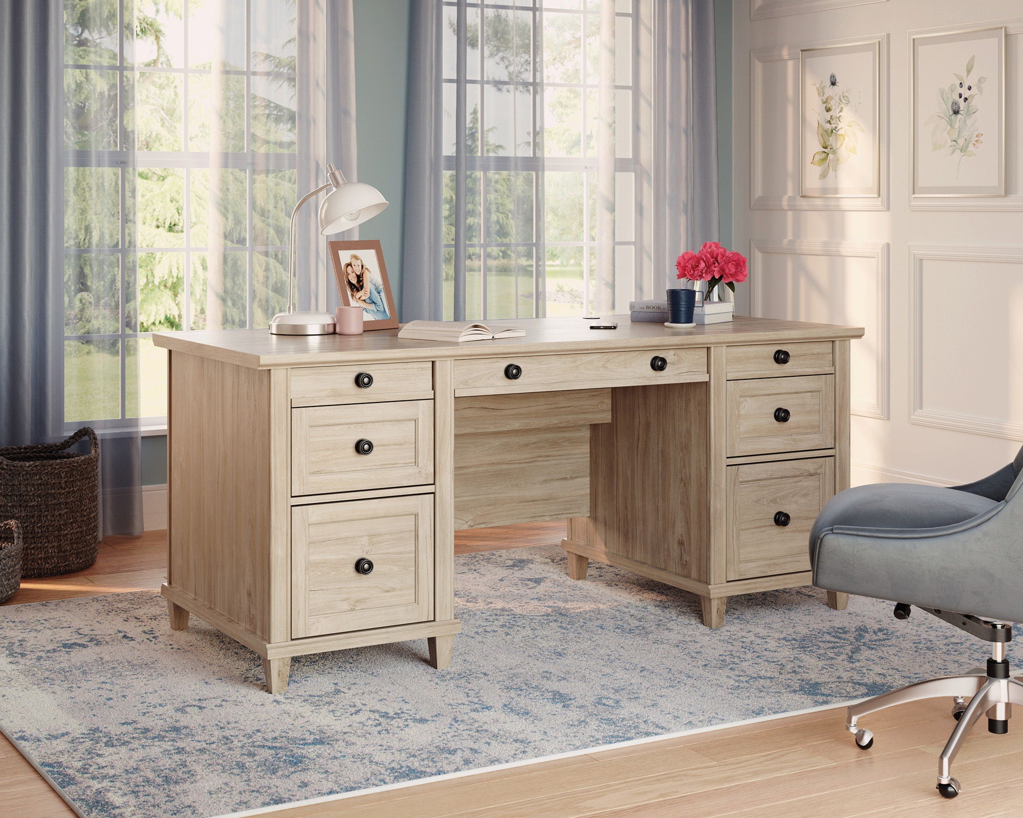 Executive Double Ped Desk in Chalk Oak