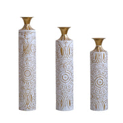 Floor Metal Vases Decorated Metal Vases (Set of 3) Gorgeous Home Decoration Large Glazed Metal Vases - White / Gold