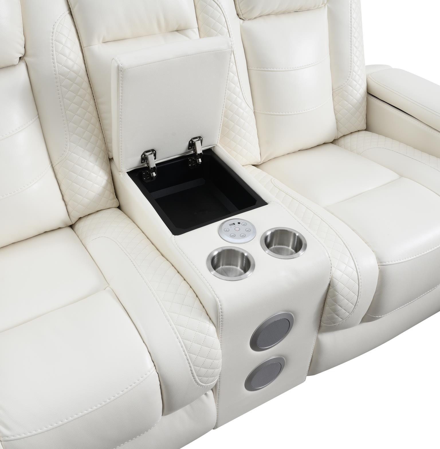 U94 - LED Power Reclining With Power Headrest, Bluetooth Speaker, And Drop Down Table Loveseat - White
