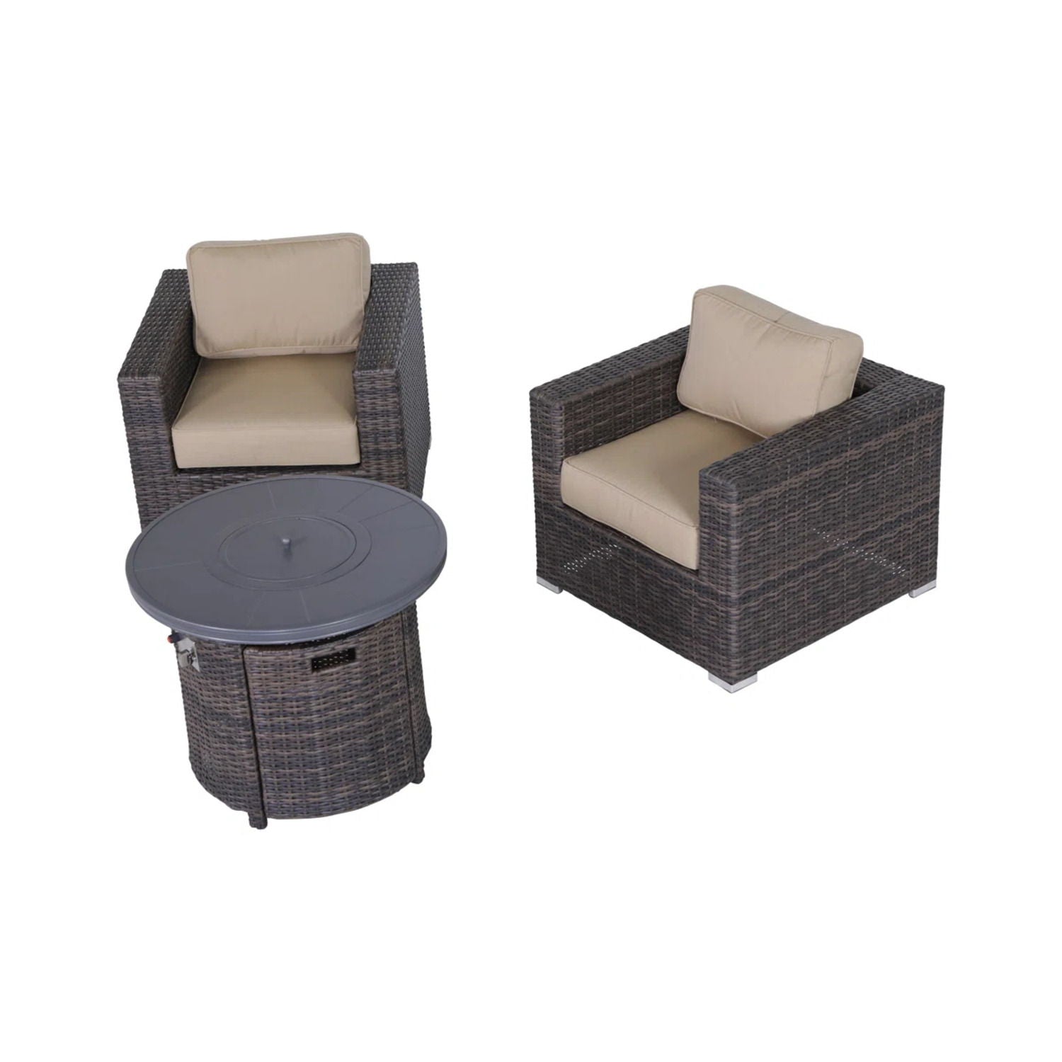 Rattan Patio Set With Comfortable Cushions And Fire Pit