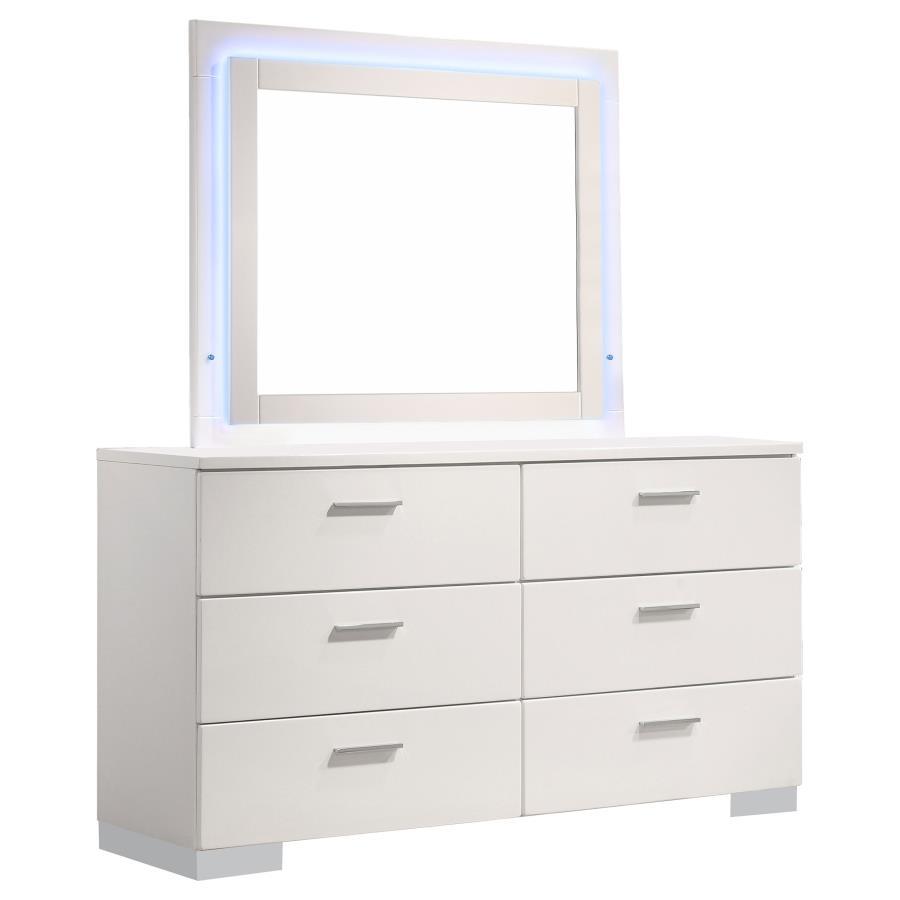 Coaster Fine Furniture Felicity - 6-Drawer Dresser With LED Mirror - White High Gloss | Meri Furniture