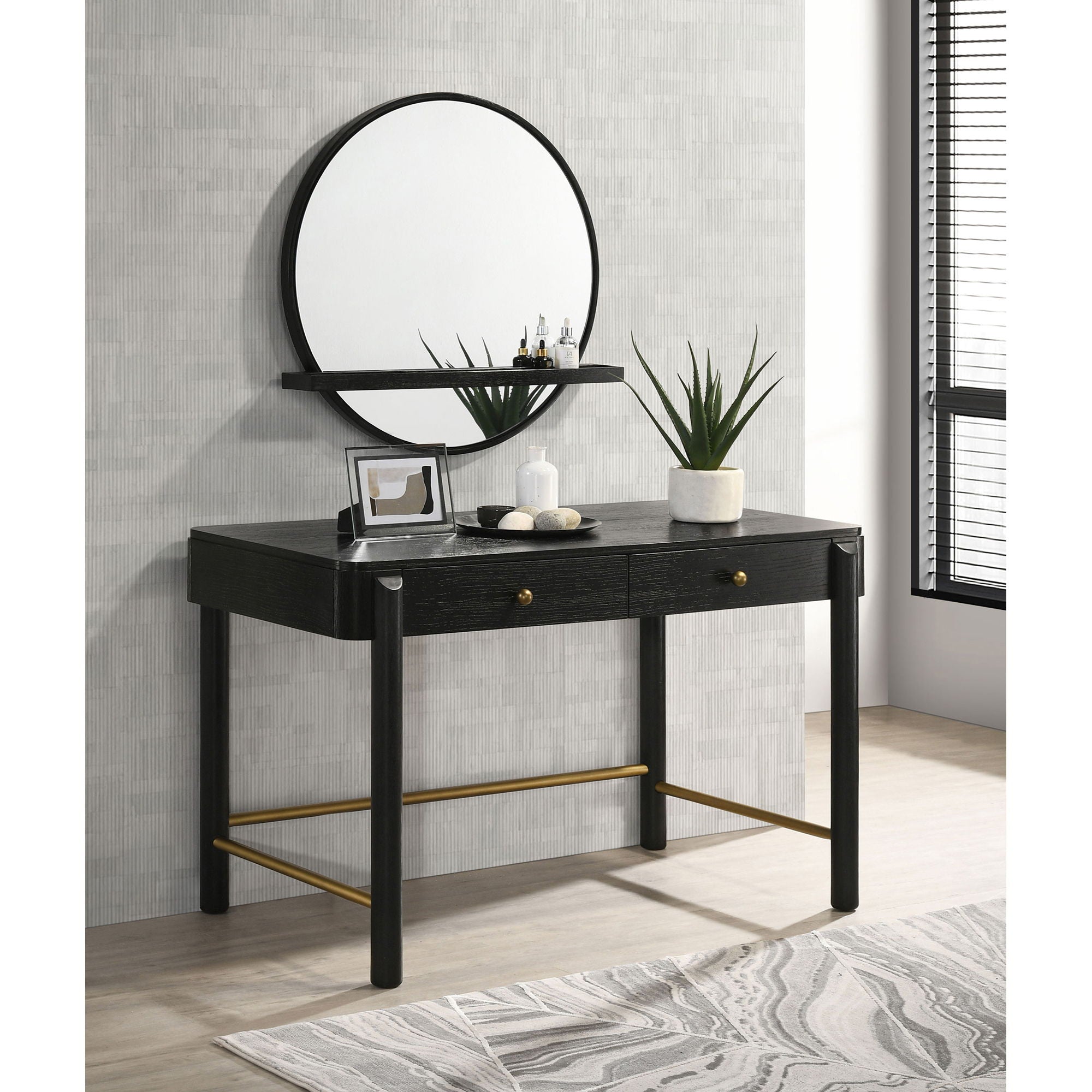Anser - 2 Drawer Vanity Desk Makeup Table Rounded Design - Black