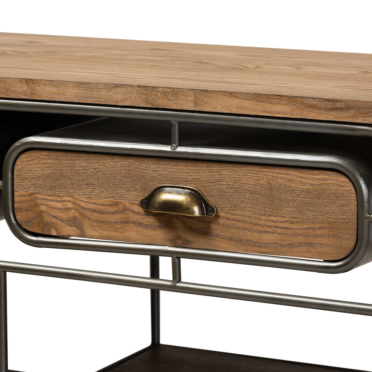 Grant Vintage Rustic Industrial Oak Brown Finished Wood and Black Finished Metal 2-Drawer Kitchen Cart