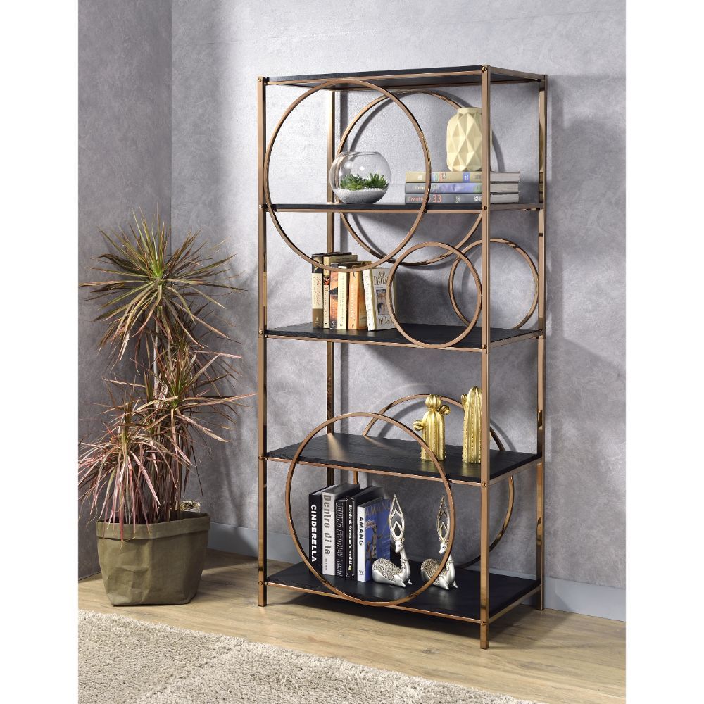 ACME Hudice - Bookshelf - Black Oak & Champagne | Meri Furniture