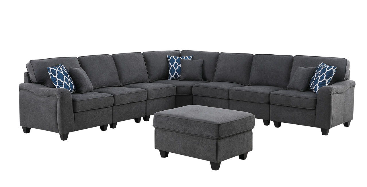 Leo 125"W Dark Gray Woven 8Pc Modular L-Shape Sectional Sofa and Ottoman