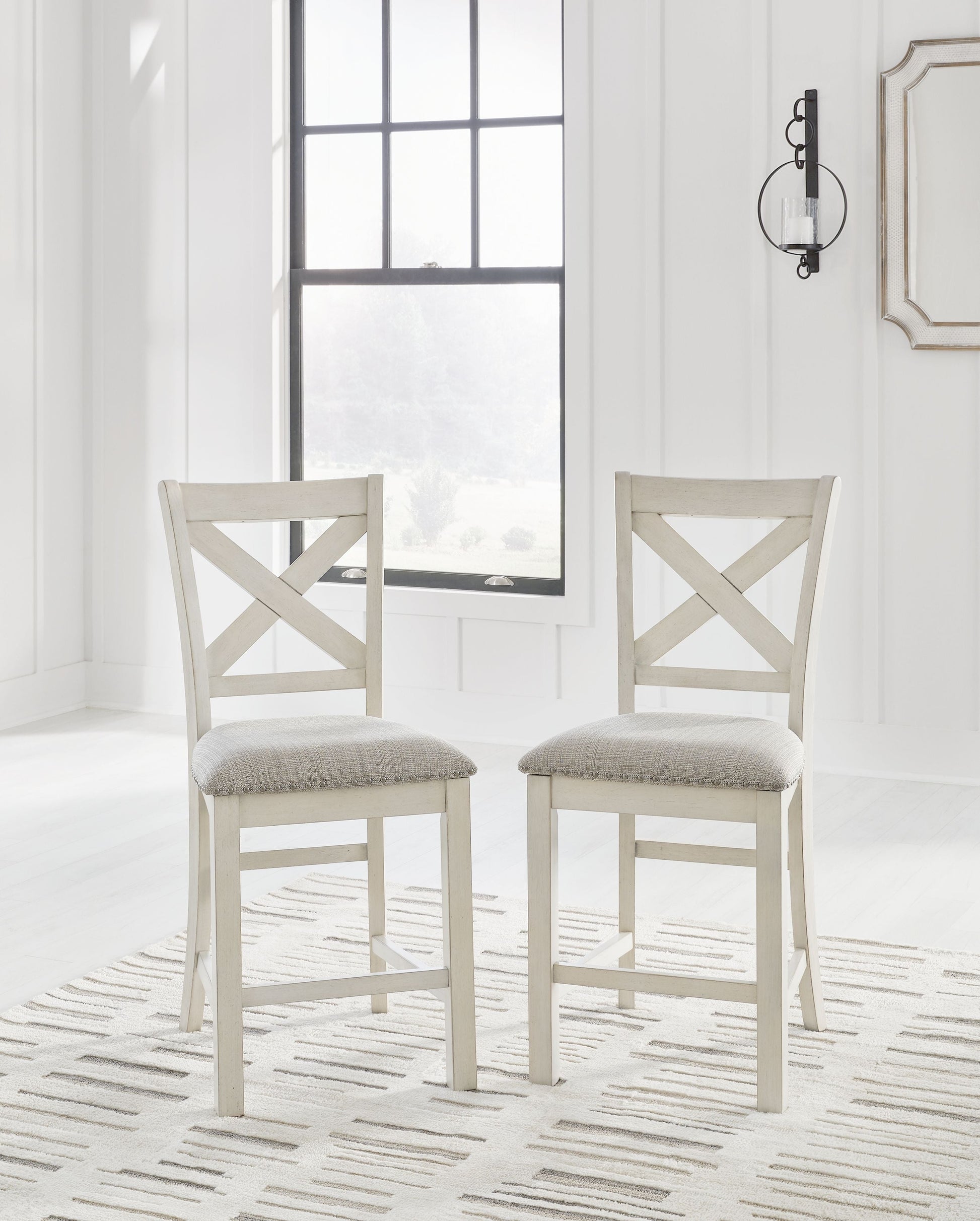 Signature Design by Ashley® Robbinsdale - Antique White - Upholstered Barstool (Set of 2) | Meri Furniture