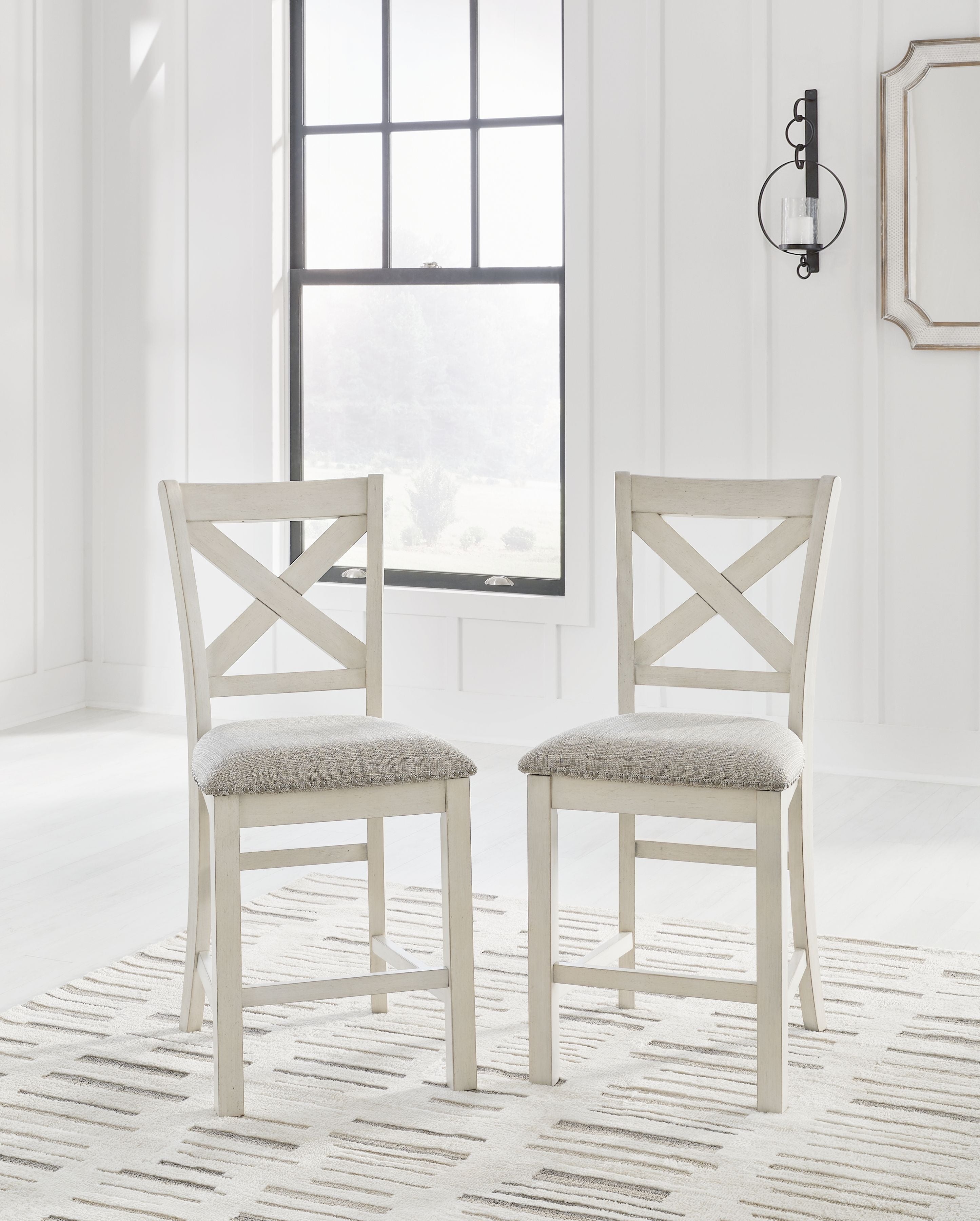 Signature Design by Ashley® Robbinsdale - Antique White - Upholstered Barstool (Set of 2) | Meri Furniture