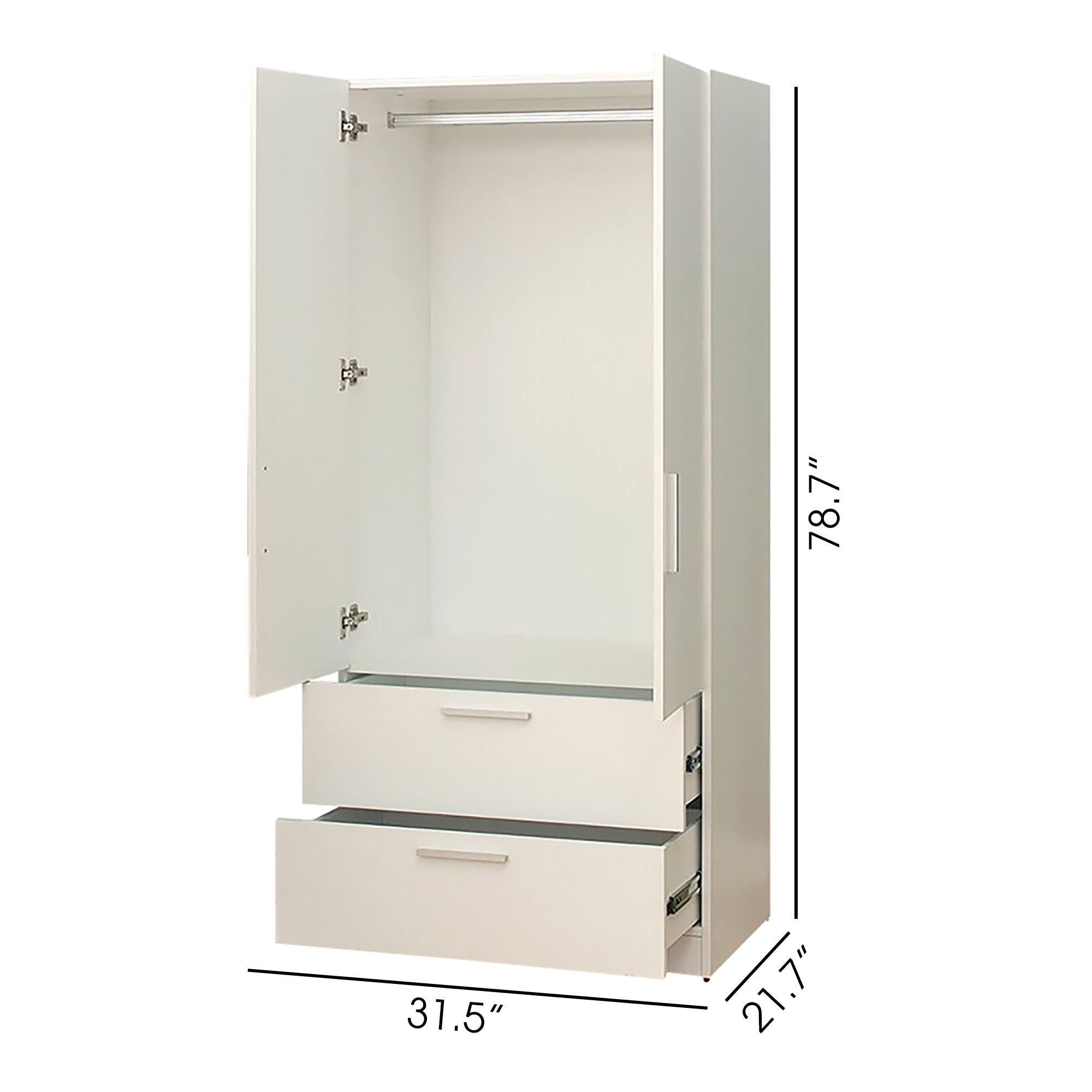 Emma - 2 Door Wood Closet With 2 Drawers And Hanging Bars - White