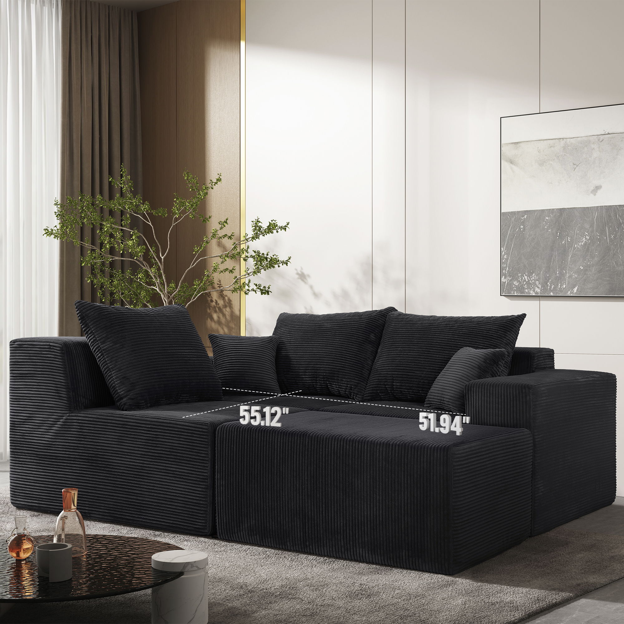 Modular Sectional Sofa, Convertible Couch With Chaise Corduroy