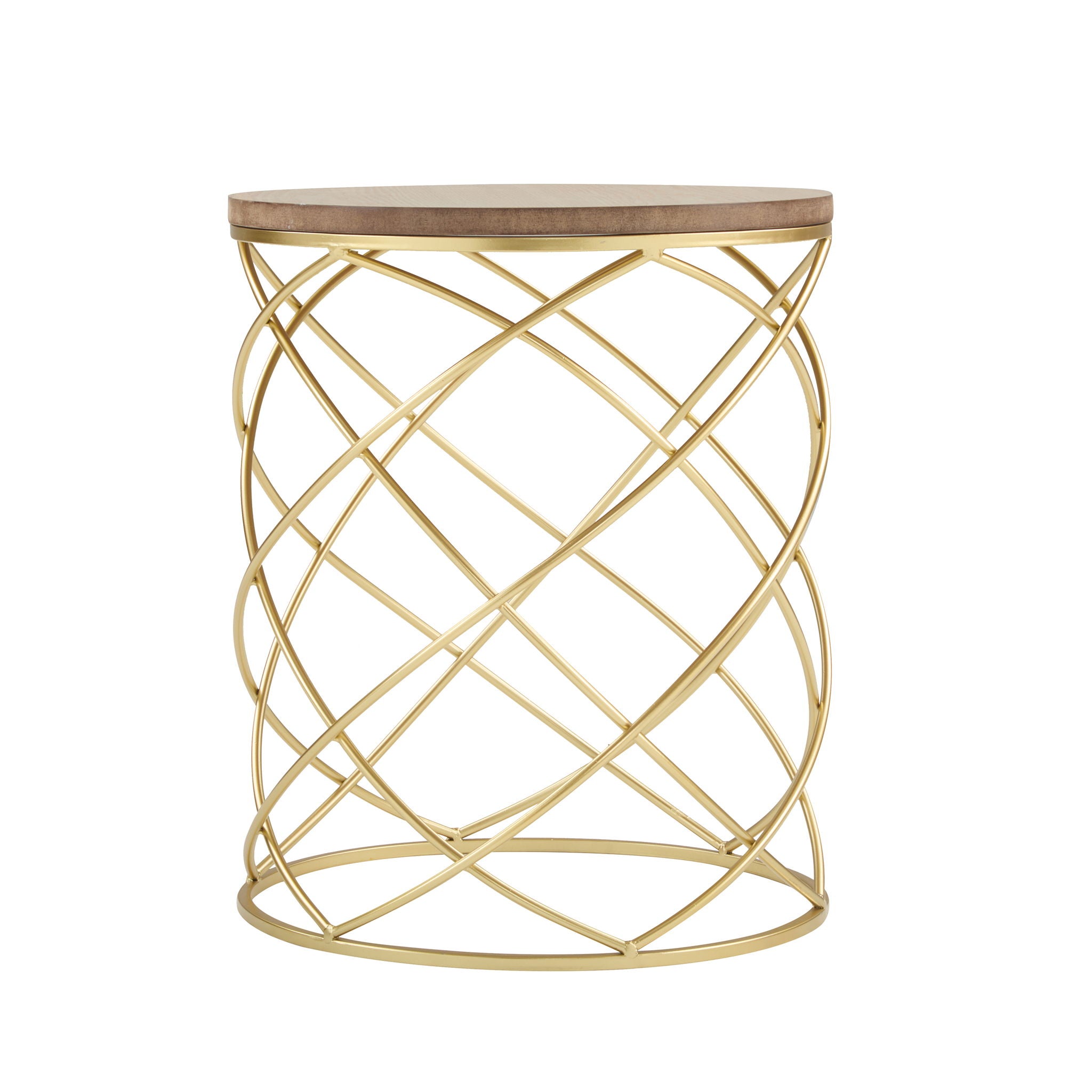 Contemporary Golden Side Table With Top And Metal Frame - Natural / Gold
