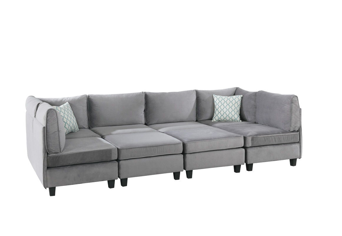 Simona 120"W Gray Velvet 8Pc Modular Sectional Sofa