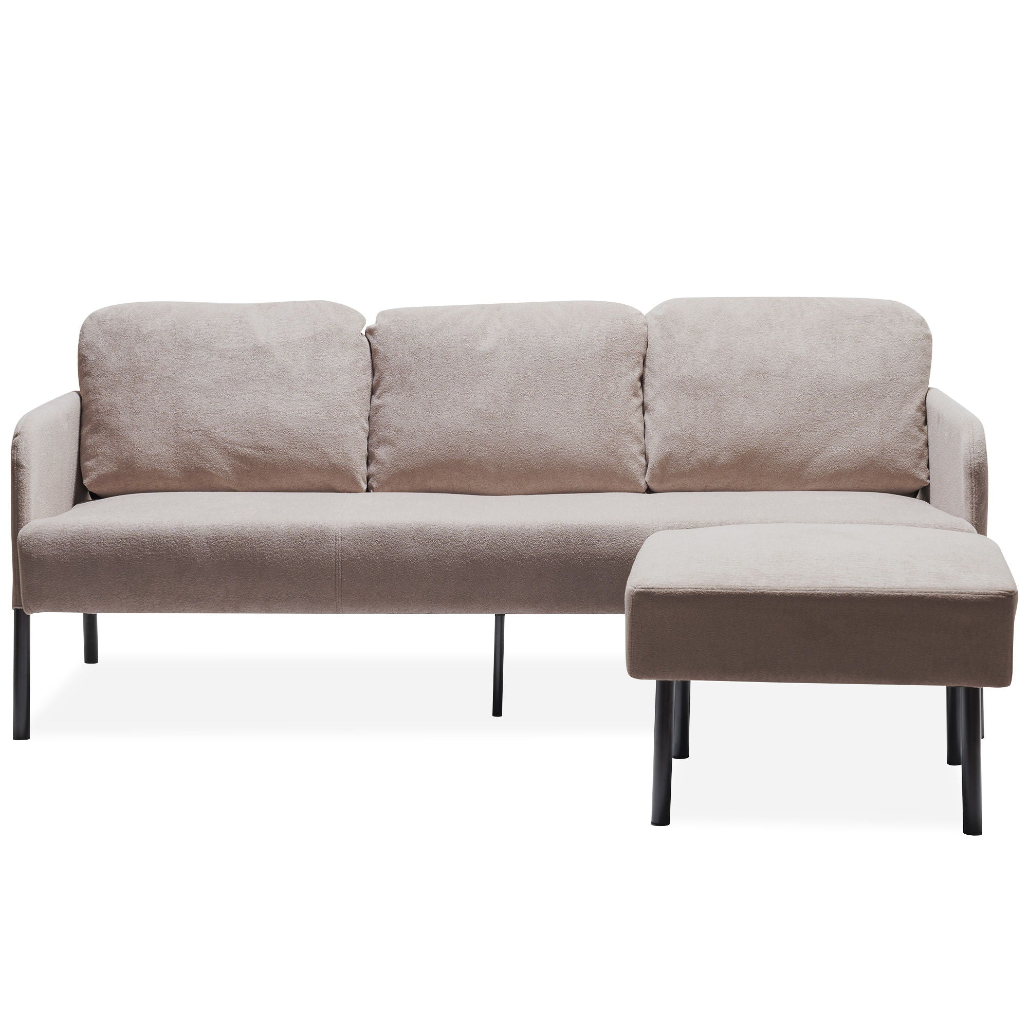 Modern L Shaped 3 Seater Sofa With Ottoman, Upholstered Couch For Small Spaces