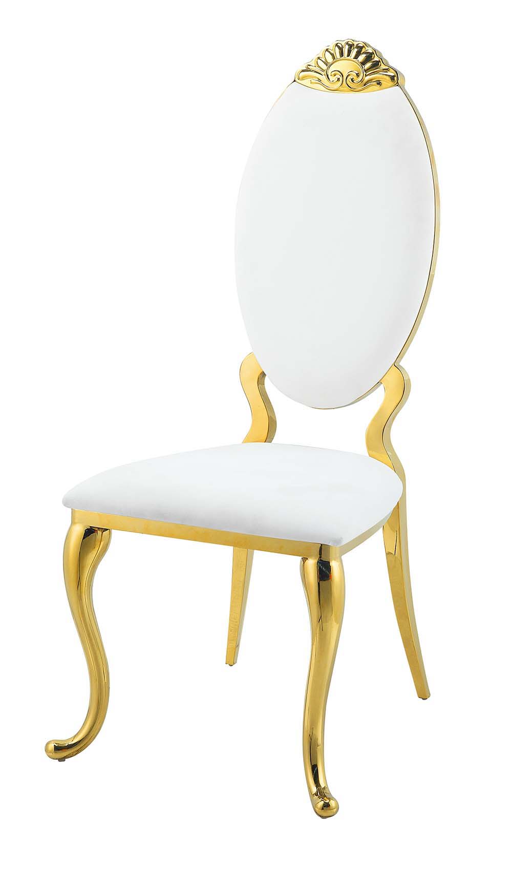 ACME Fallon - Side Chair (Set of 2) - White PU & Mirroed Gold Finish | Meri Furniture