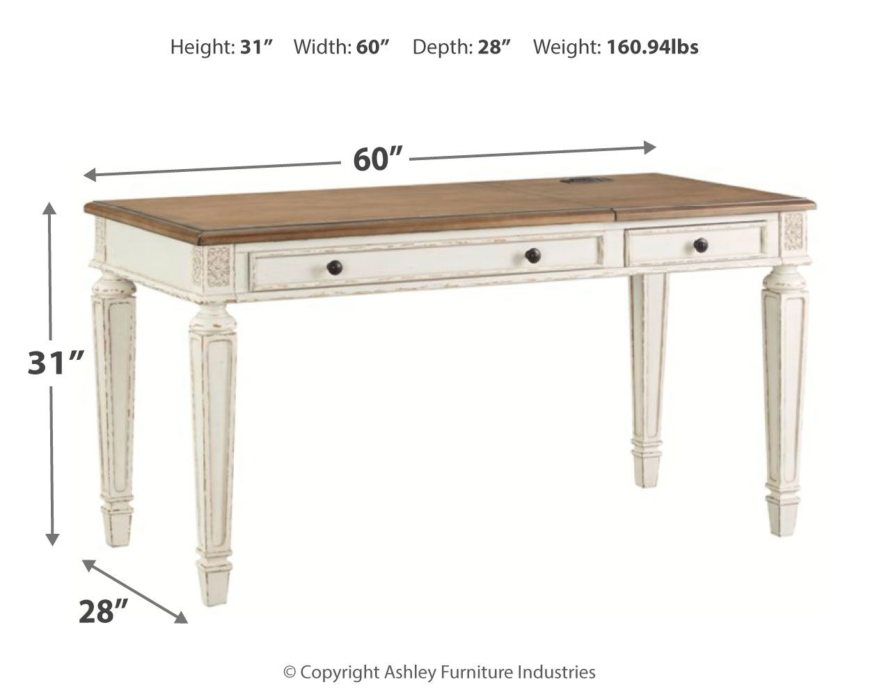 Ashley Furniture Realyn - White / Brown - Home Office Lift Top Desk | Meri Furniture