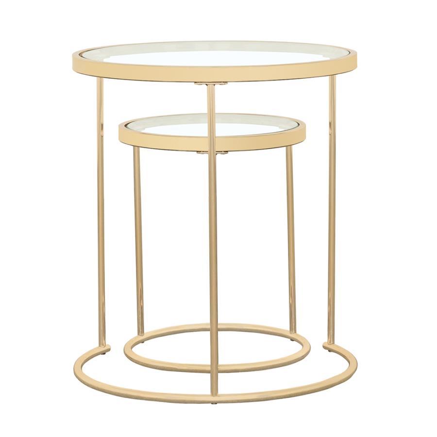 Maylin - 2 Piece Round Glass Top Nesting Table Set - Gold