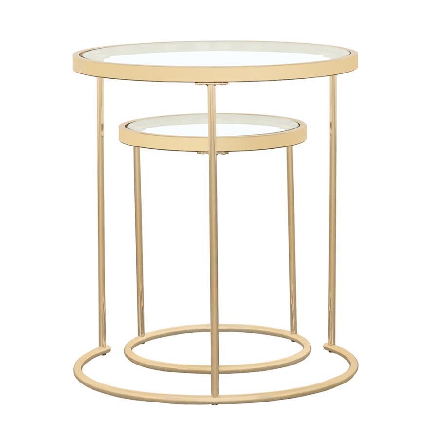 Coaster Fine Furniture Maylin - 2 Piece Round Glass Top Nesting Table Set - Gold | Meri Furniture