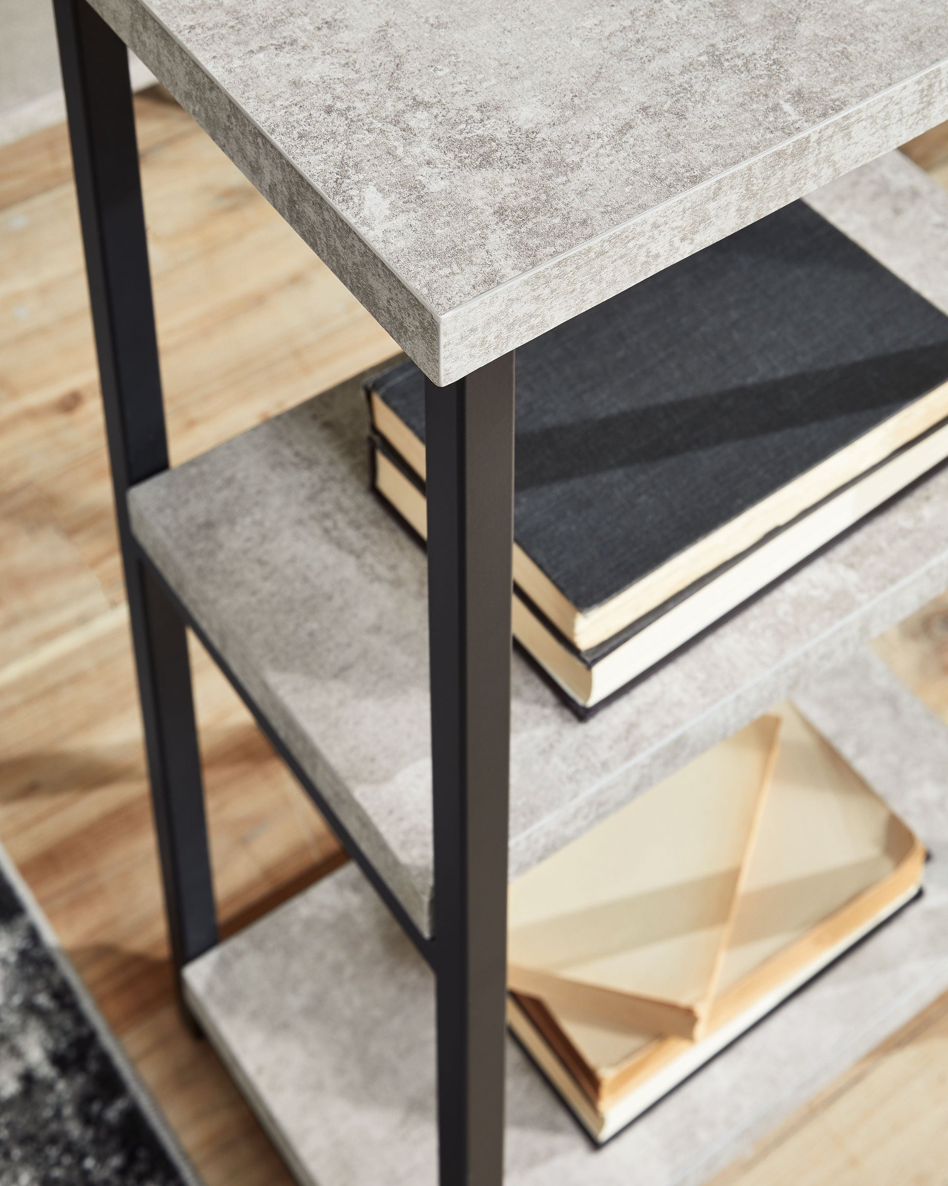 Signature Design by Ashley® Lazabon - Gray / Black - Home Office Desk - Double-Shelf Pedestal | Meri Furniture