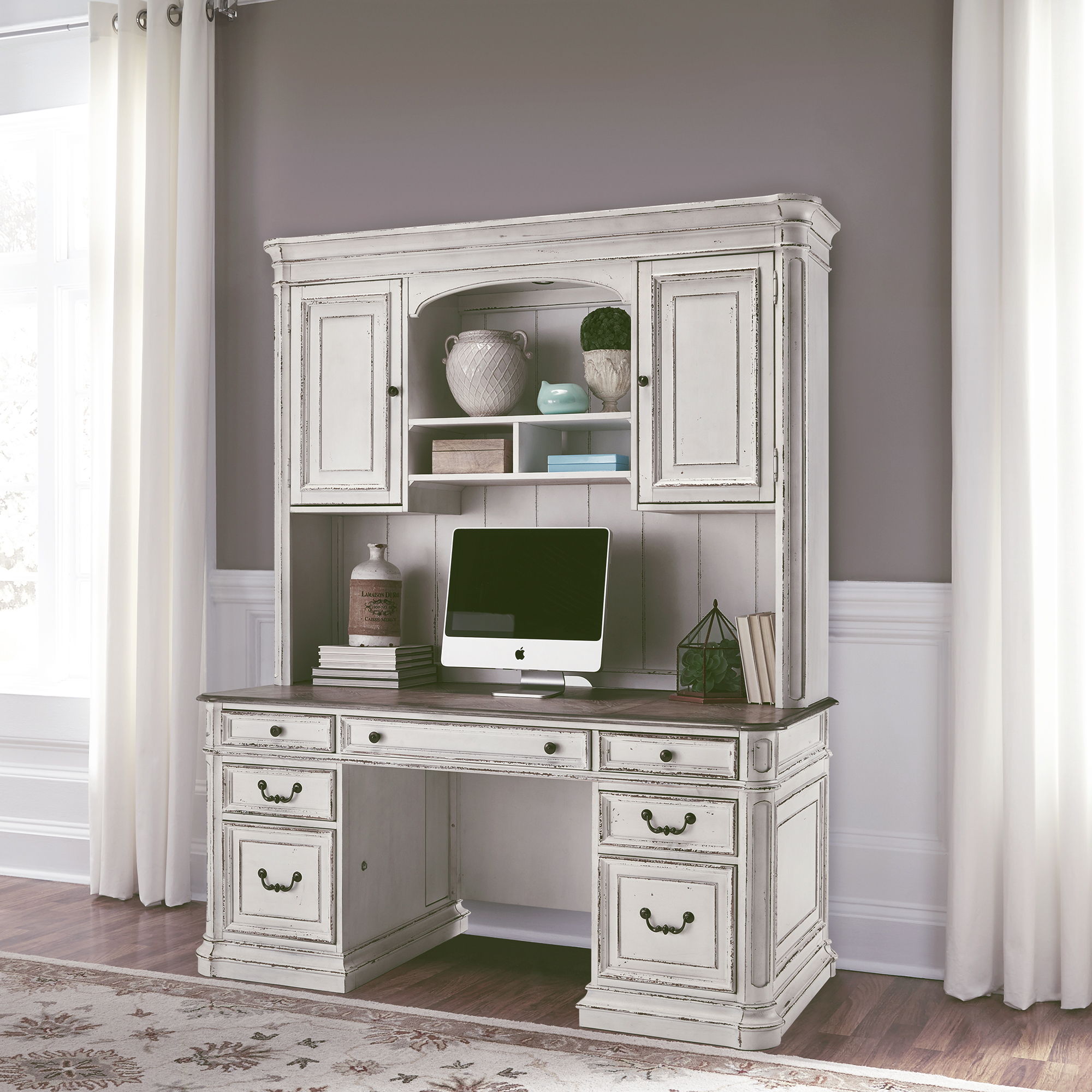 Liberty Furniture Magnolia Manor - Jr Executive Credenza Hutch - White | Meri Furniture