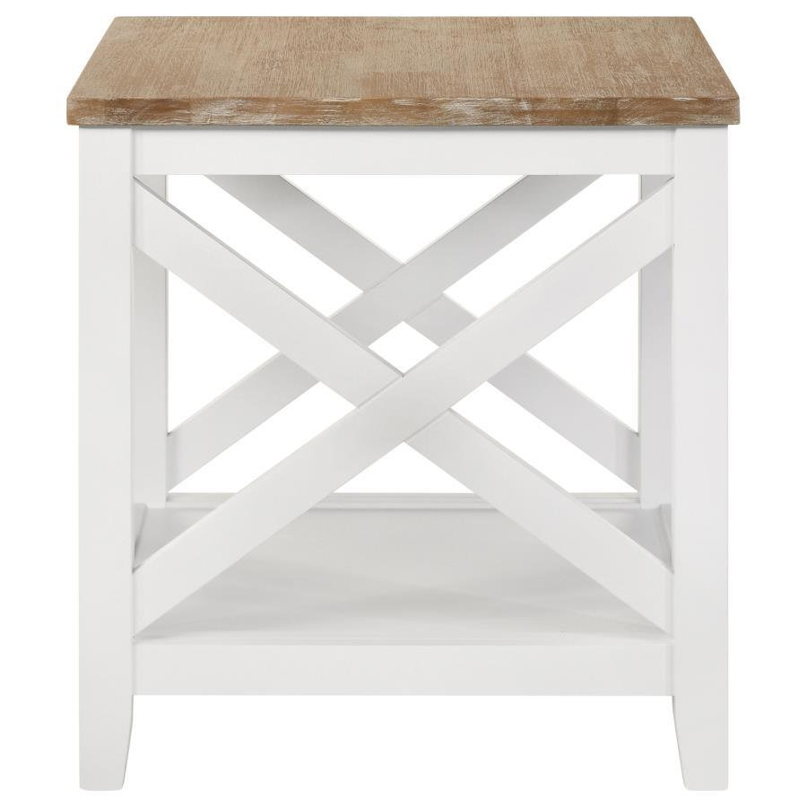 Coaster Fine Furniture Hollis - Square Wood End Table With Shelf - Brown And White | Meri Furniture