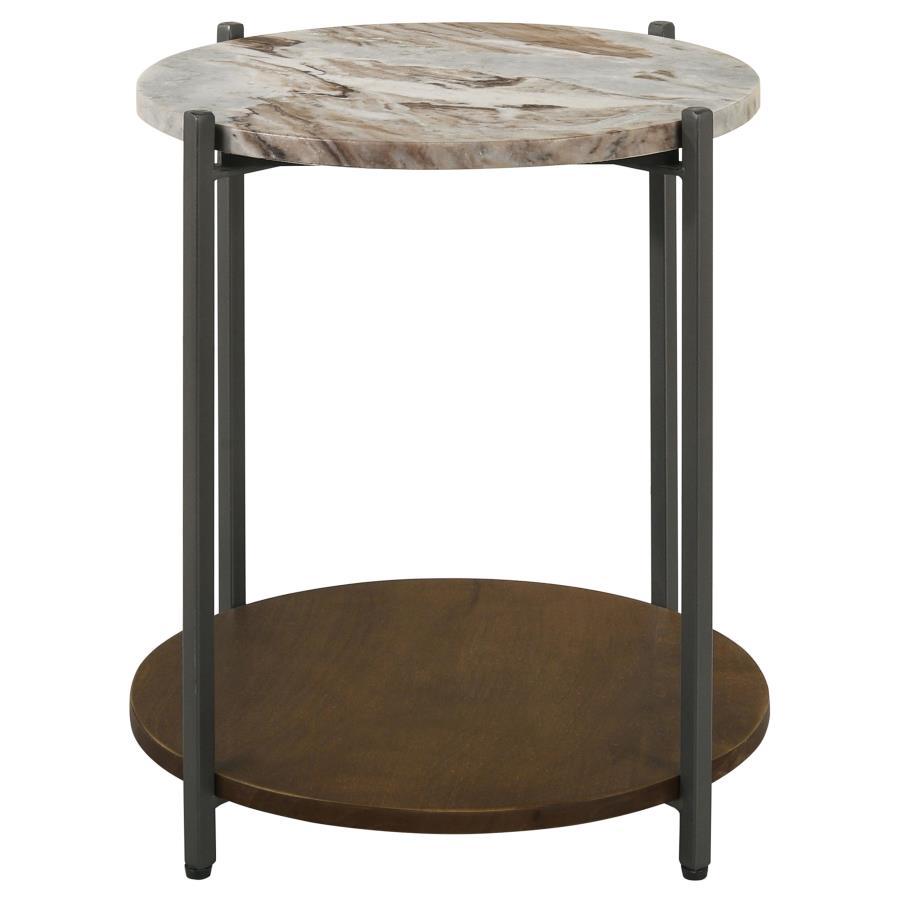 Coaster Fine Furniture Noemie - Round Marble Top Accent Side Table - White And Gunmetal | Meri Furniture