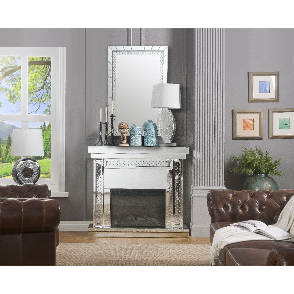 ACME Nysa - Fireplace - Mirrored & Faux Crystals - 42" | Meri Furniture