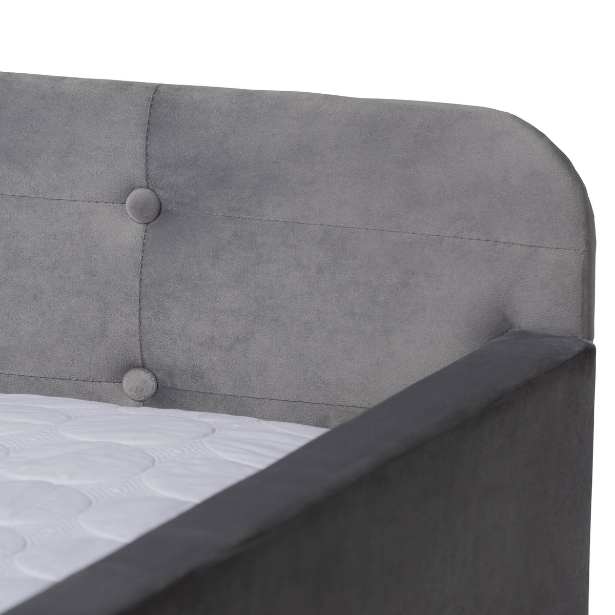 Jona Modern and Contemporary Transitional Grey Velvet Fabric Upholstered and Button Tufted Full Size Daybed with Trundle