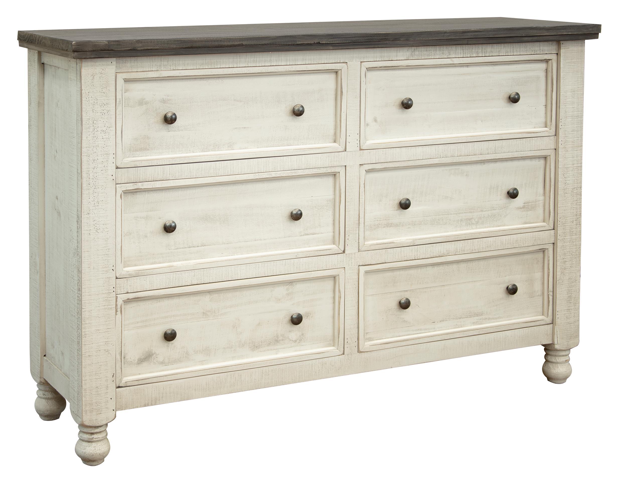 International Furniture Direct Stone - Dresser With 6 Drawers - Antiqued Ivory / Weathered Gray | Meri Furniture