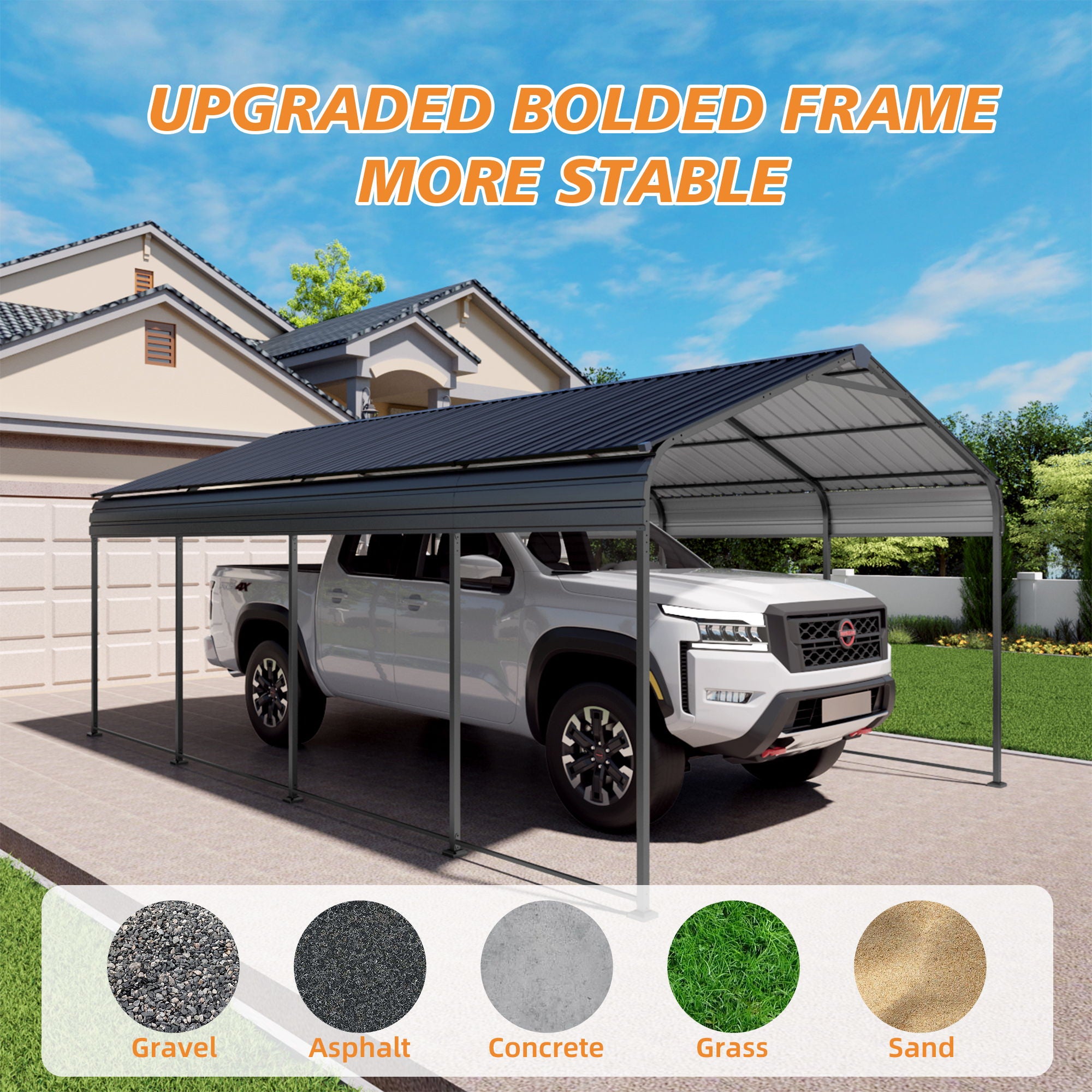 Heavy Duty Carport With Galvanized Roof And Enhanced Base - Anthracite