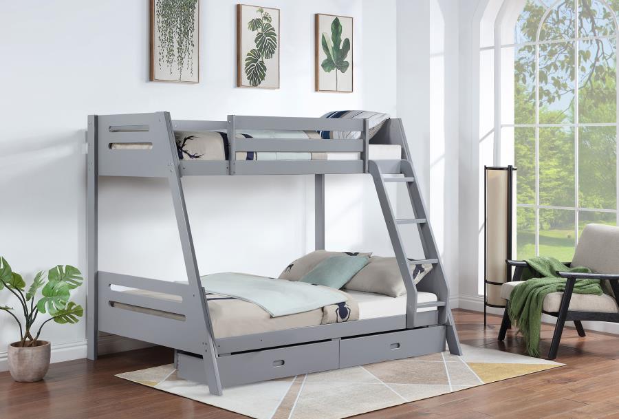 Trisha - 2-Drawer Wood Twin Over Full Bunk Bed - Gray