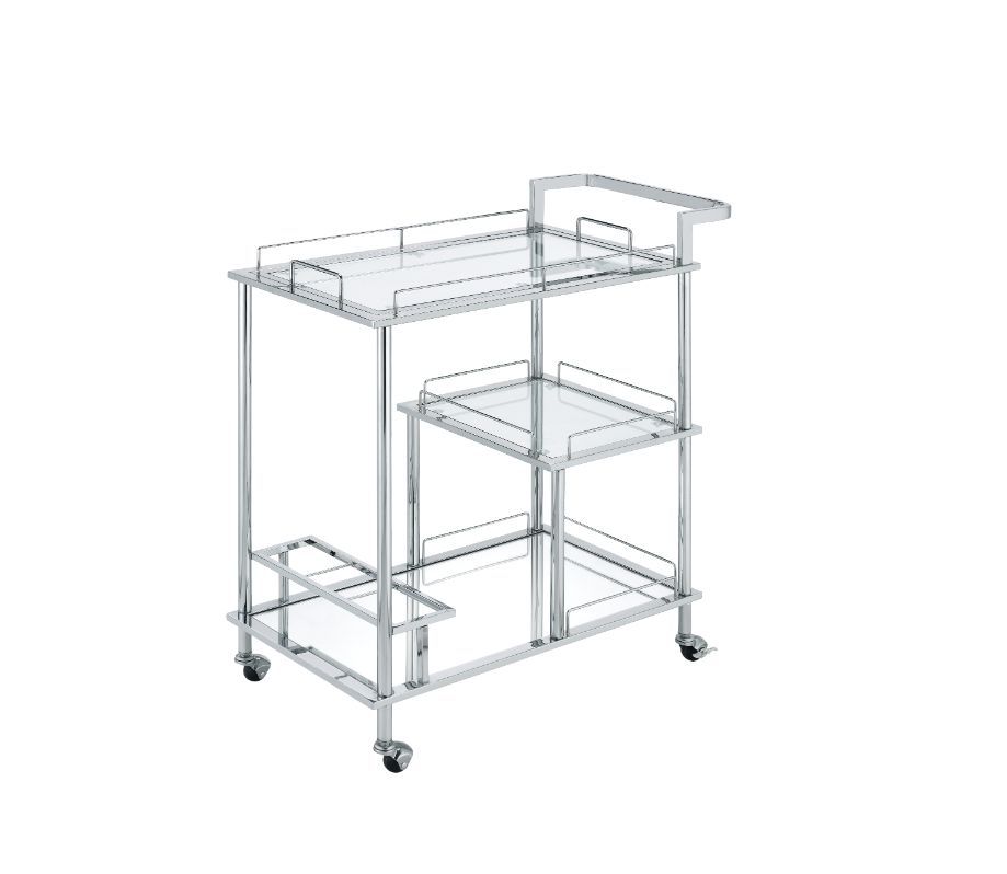 ACME Splinter - Serving Cart - Clear Glass & Chrome Finish | Meri Furniture