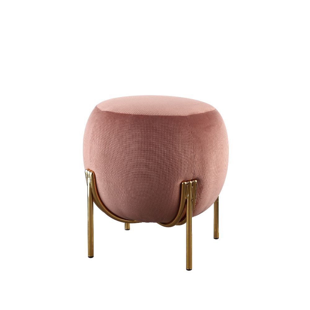 ACME Assembled, Backless Round Ottoman (NO Storage) • Fully Padded Seat: Corduroy • Armless • Wooden Inner Frame • Metal Straight Leg | Meri Furniture