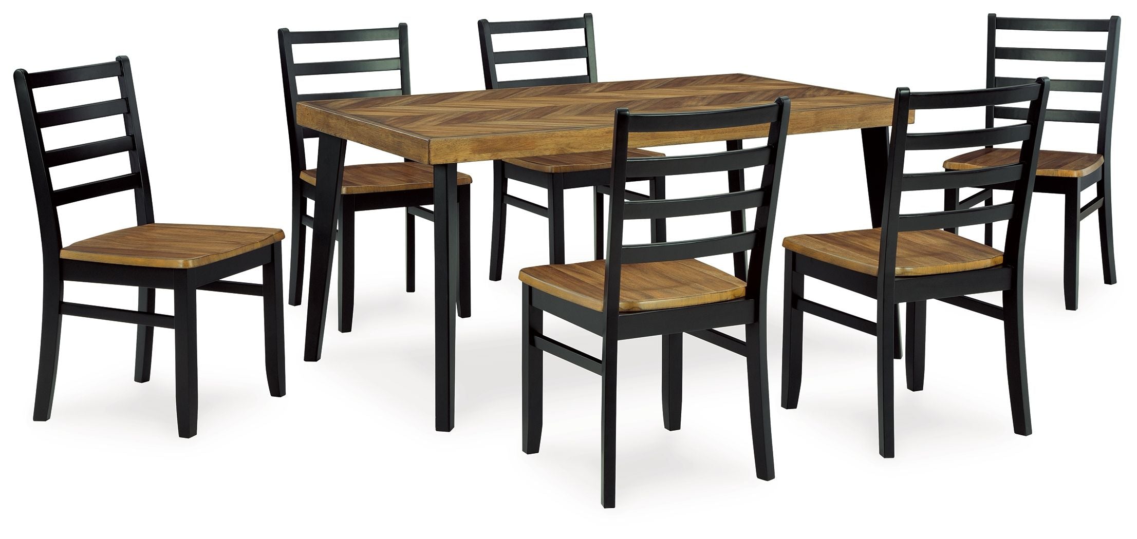 Signature Design by Ashley® Blondon - Brown / Black - Rectangular Drm Table Set (Set of 7) | Meri Furniture