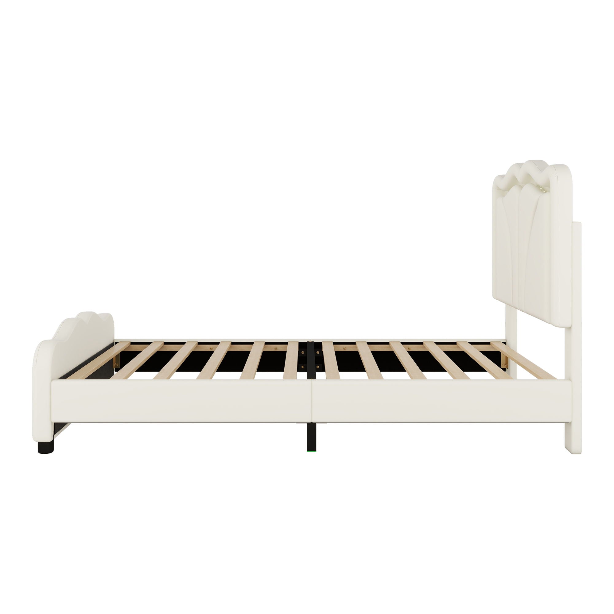 Upholstered Platform Bed & Curve Shaped And Height Adjustable Headboard, LED Light Strips