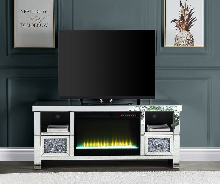 ACME Noralie - TV Stand - Mirrored & Faux Diamonds - 26" | Meri Furniture