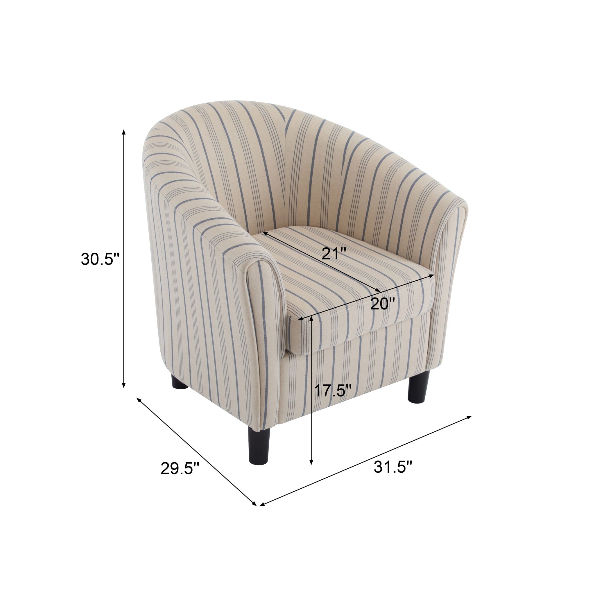 Modern Barrel Fabric Striped Barrel Chair With Channel Stitching - Beige / Blue Stripe