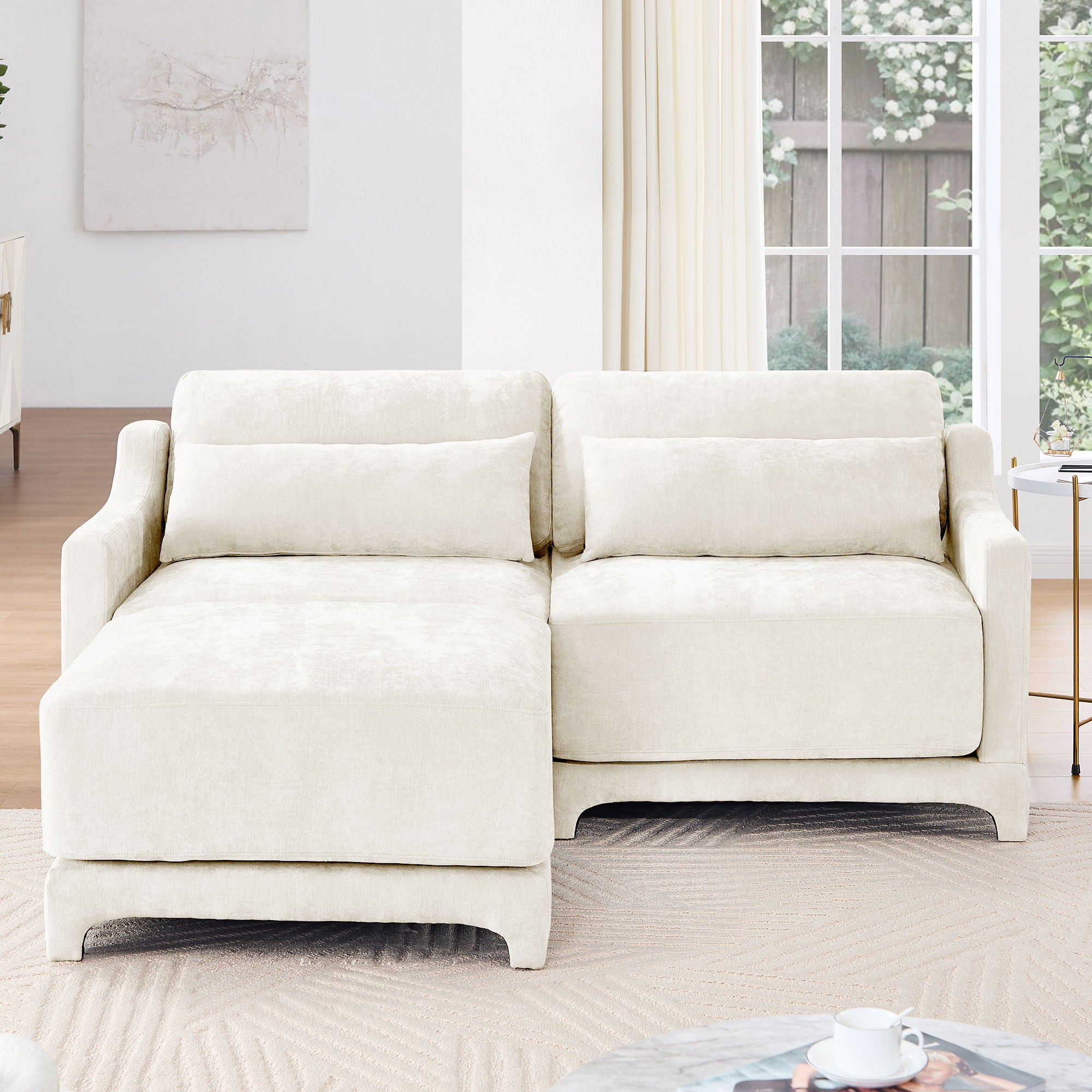 Stylish Sofa With Ottoman And Lumbar Pillows, Ergonomic Design