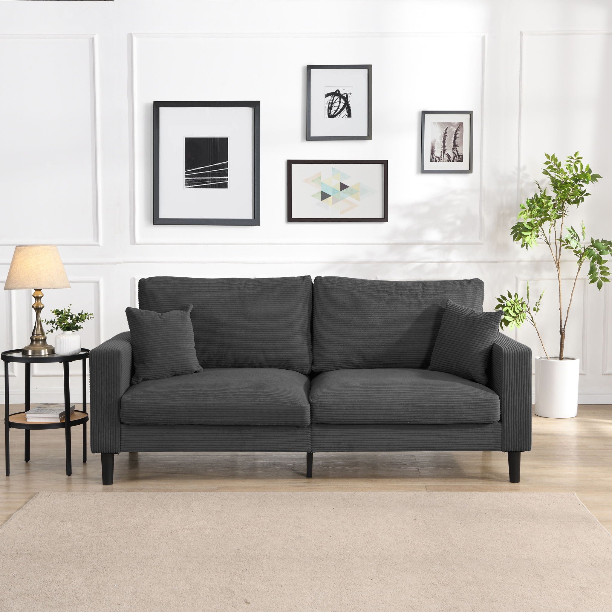 Modern Upholstered 3 Seat Sofa, High Resilience