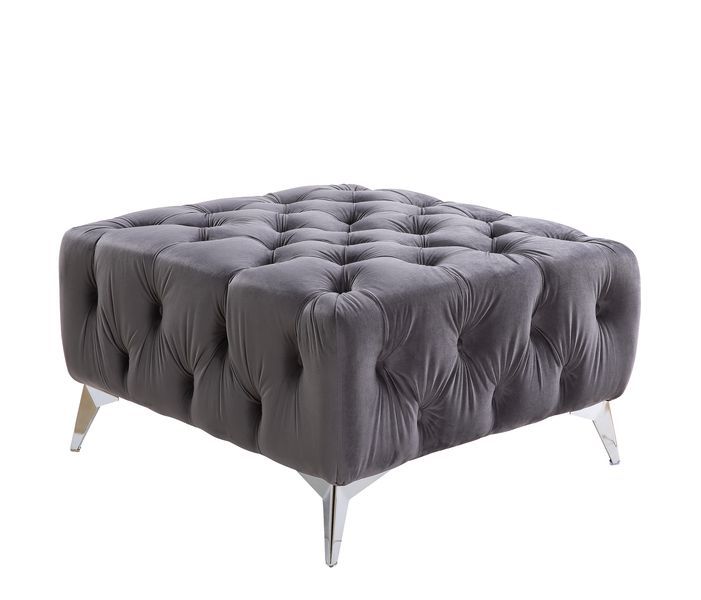 ACME Wugtyx - Ottoman - Dark Gray Velvet - 18" | Meri Furniture