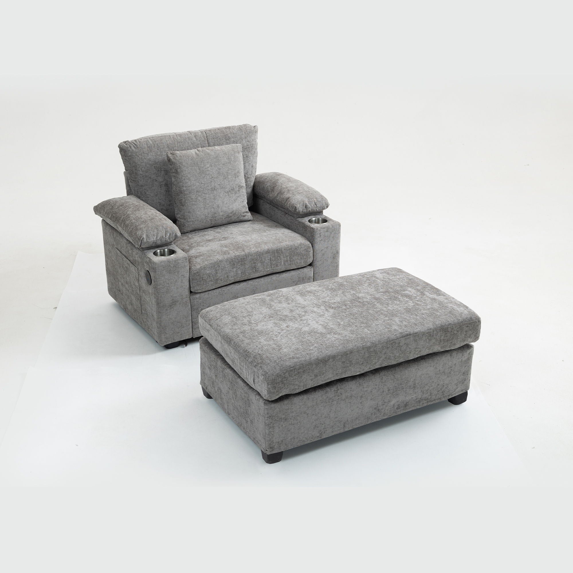 Modern Oversized Chair With Ottoman, Cupholders And USB Charging Ports