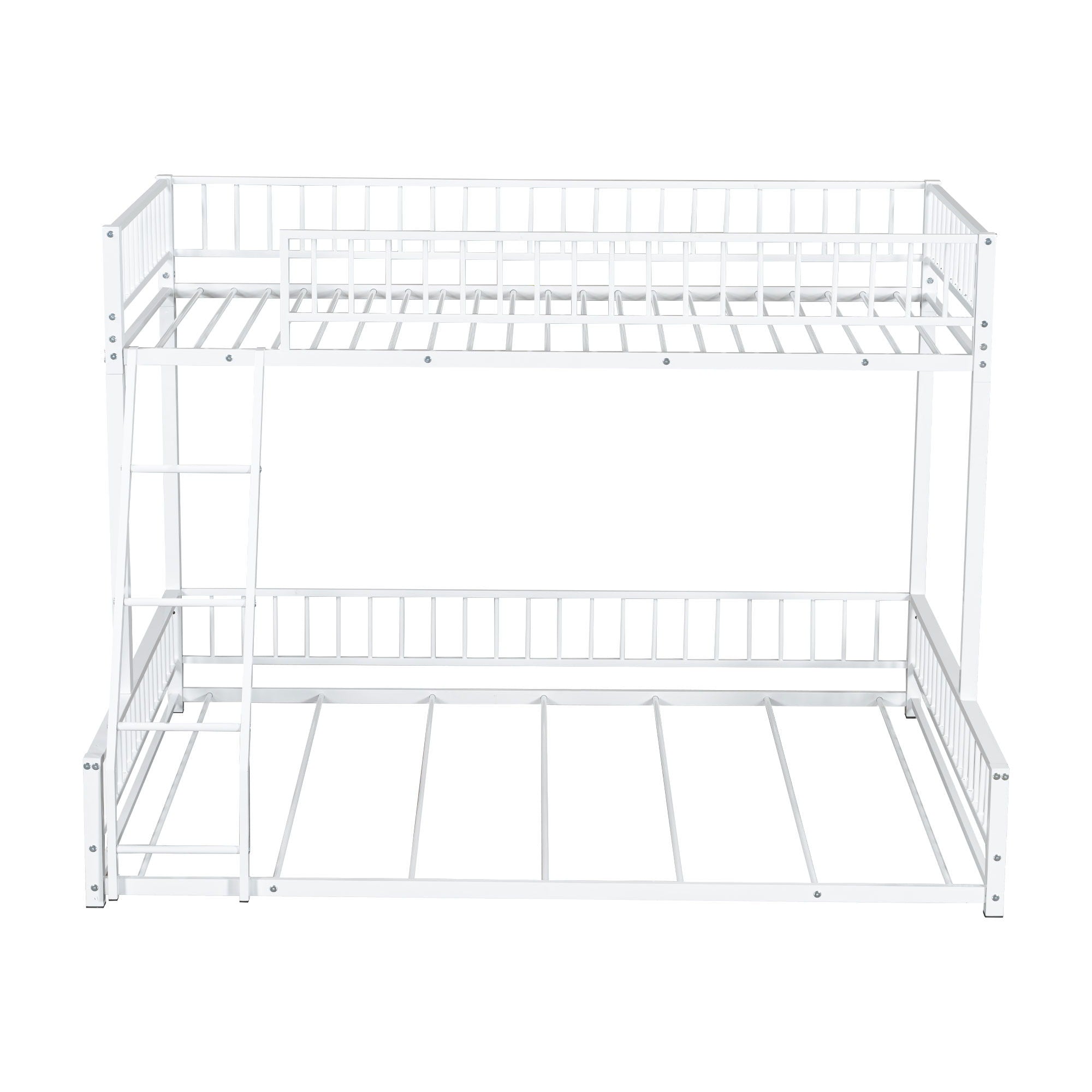 Bunk Bed Frame With Ladder And Safety Guardrails