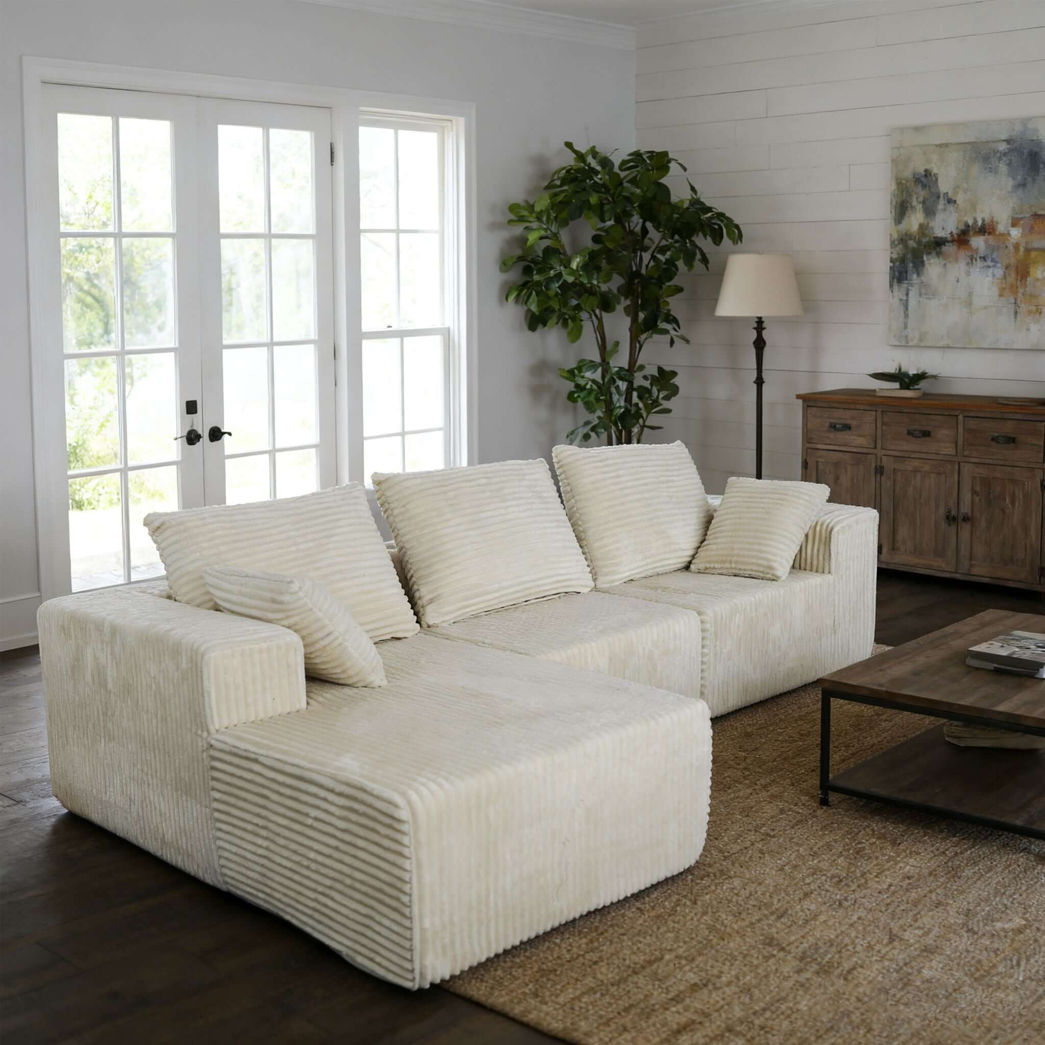 Corner Combination Sofa Sectional Couch With Soft Plush Fabric