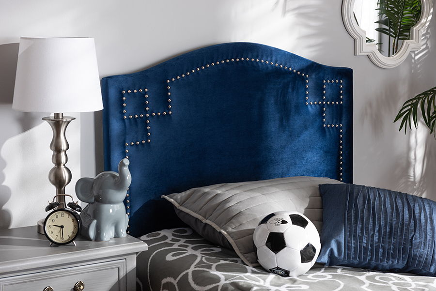 Aubrey Modern and Contemporary Royal Blue Velvet Fabric Upholstered Twin Size Headboard