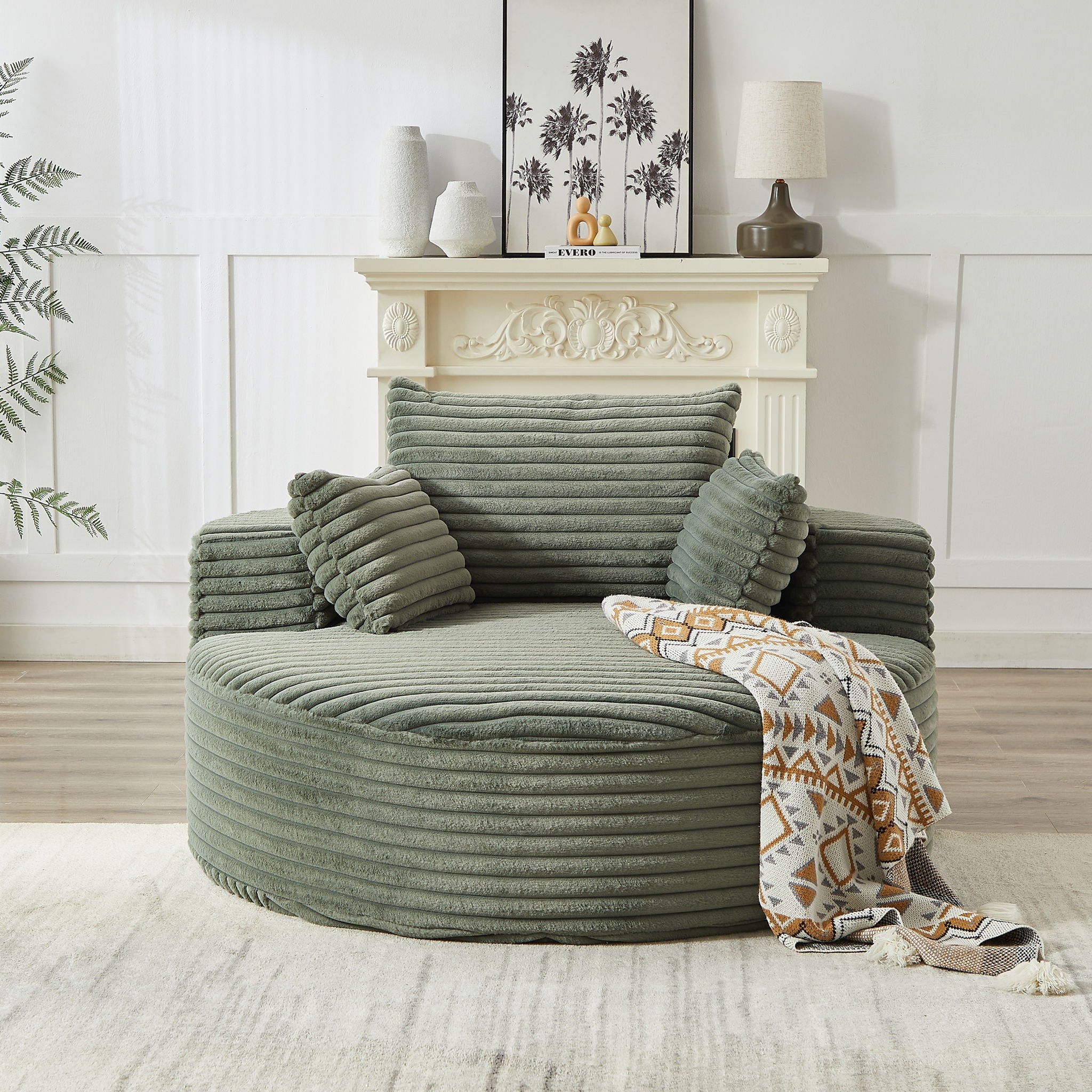 Single Swivel Chair, Fluffy Modern Sleeper, 360 Degree Swivel Chair For Living Room - Green