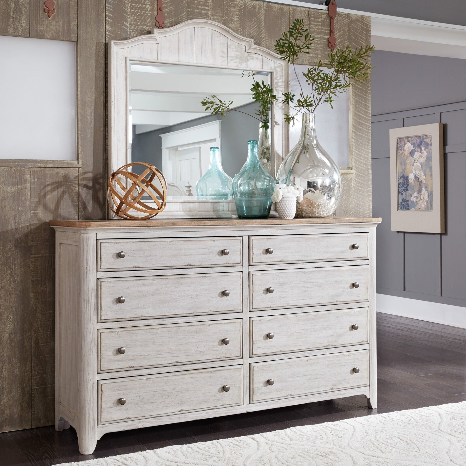 Liberty Furniture Farmhouse Reimagined - Dresser & Mirror - White | Meri Furniture