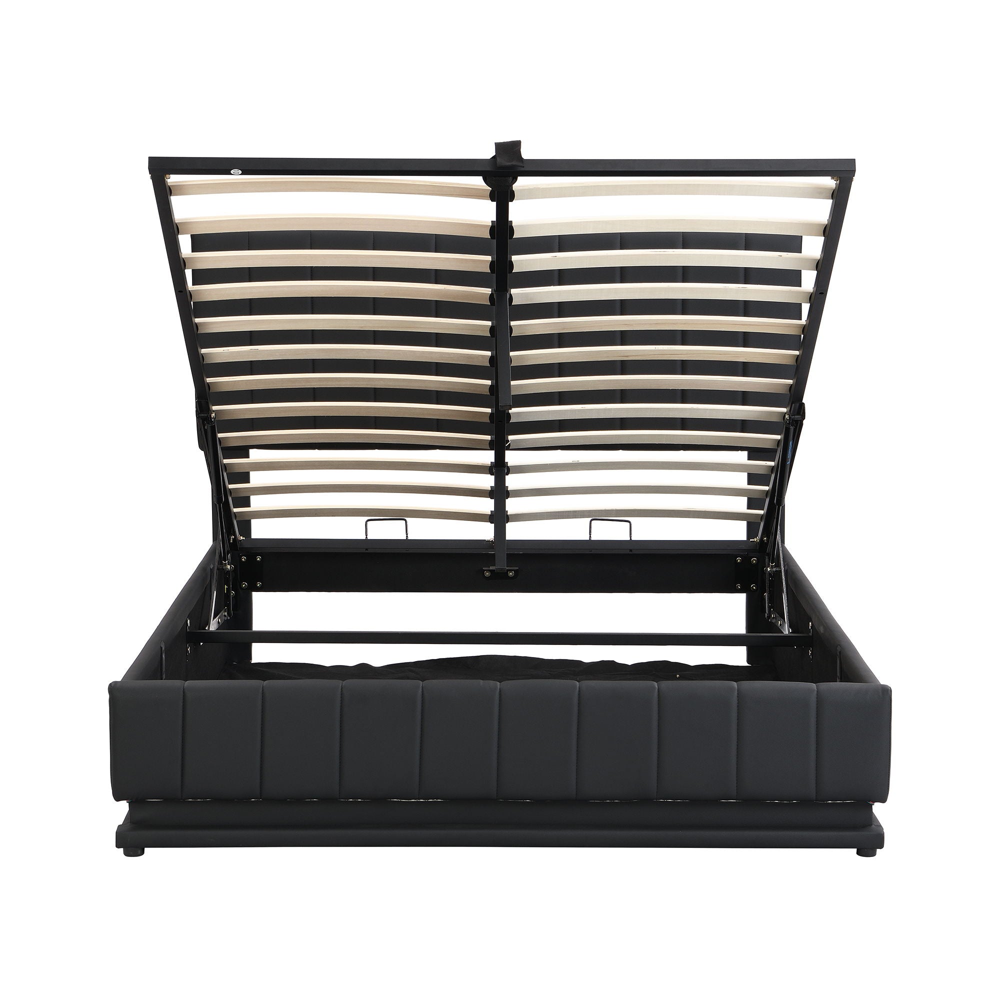 Upholstered Bed With Hydraulic Storage System And LED Light, With Sockets And USB Ports