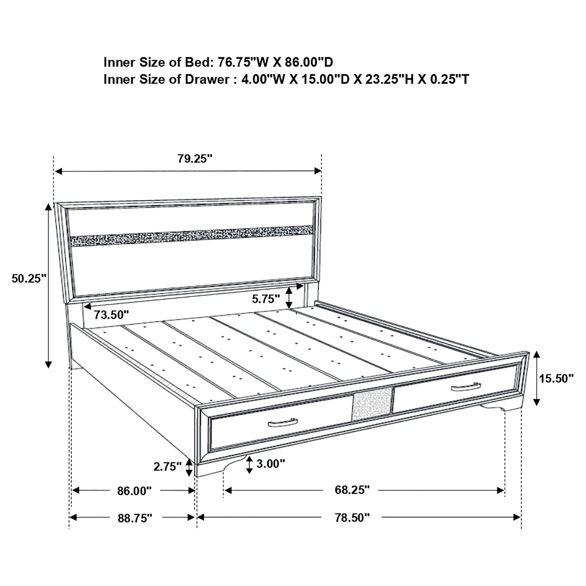 Miranda 51-inch Wood California King Storage Panel Bed White