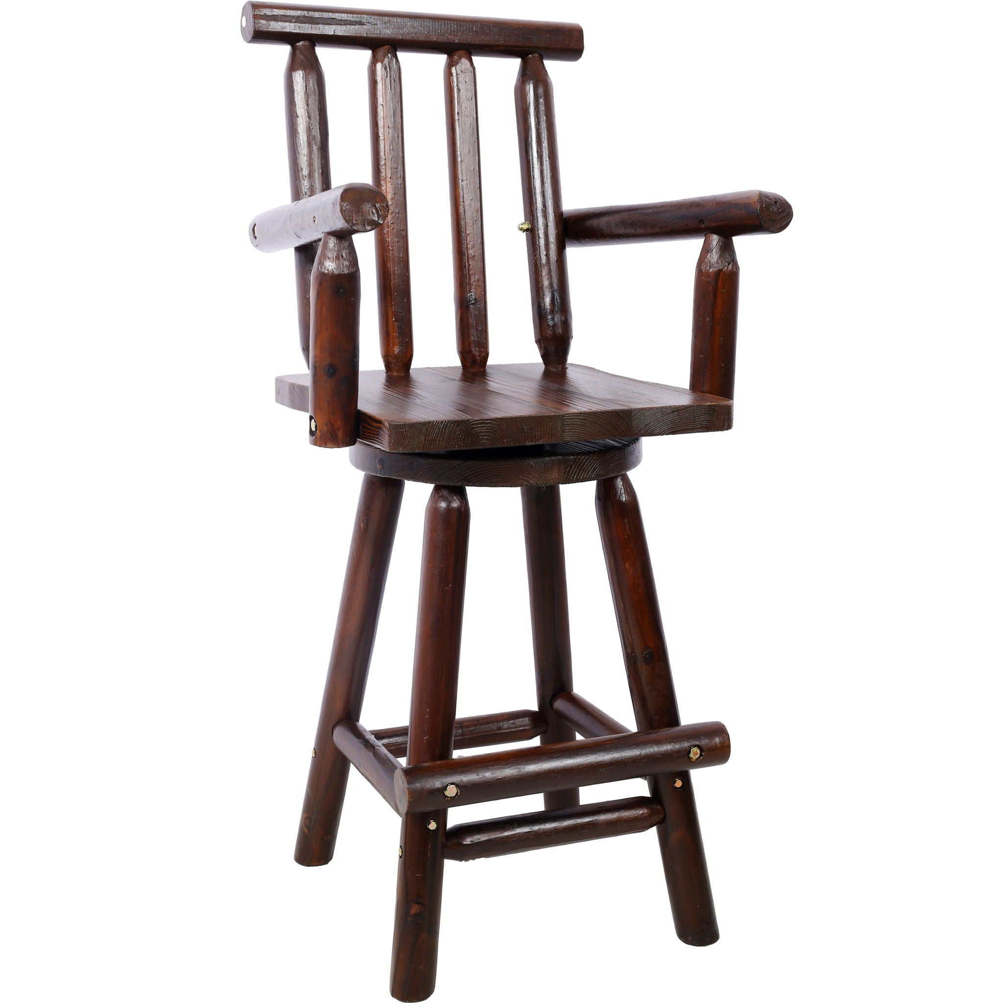 Rustic Bar Stool, Fir Wood Construction, Wide Armrest
